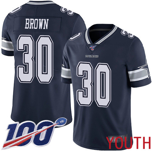 Youth Dallas Cowboys Limited Navy Blue Anthony Brown Home #30 100th Season Vapor Untouchable NFL Jersey->youth nfl jersey->Youth Jersey